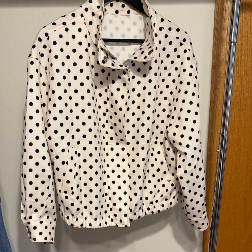 Polka Dot Funnel Neck Bomber Jacket - Cream/Black - Picture 4 of 4